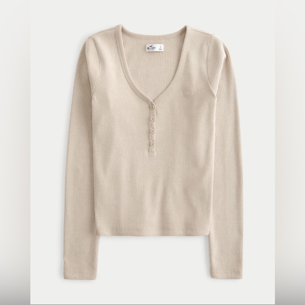 Hollister Women’s RIBBED SEAMLESS FABRIC HENLEY